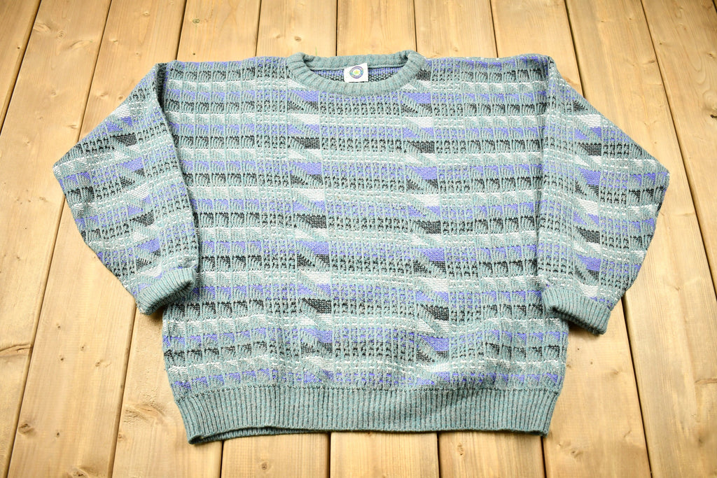 Vintage 1990s 3D Knit Abstract Pattern Crewneck Sweater