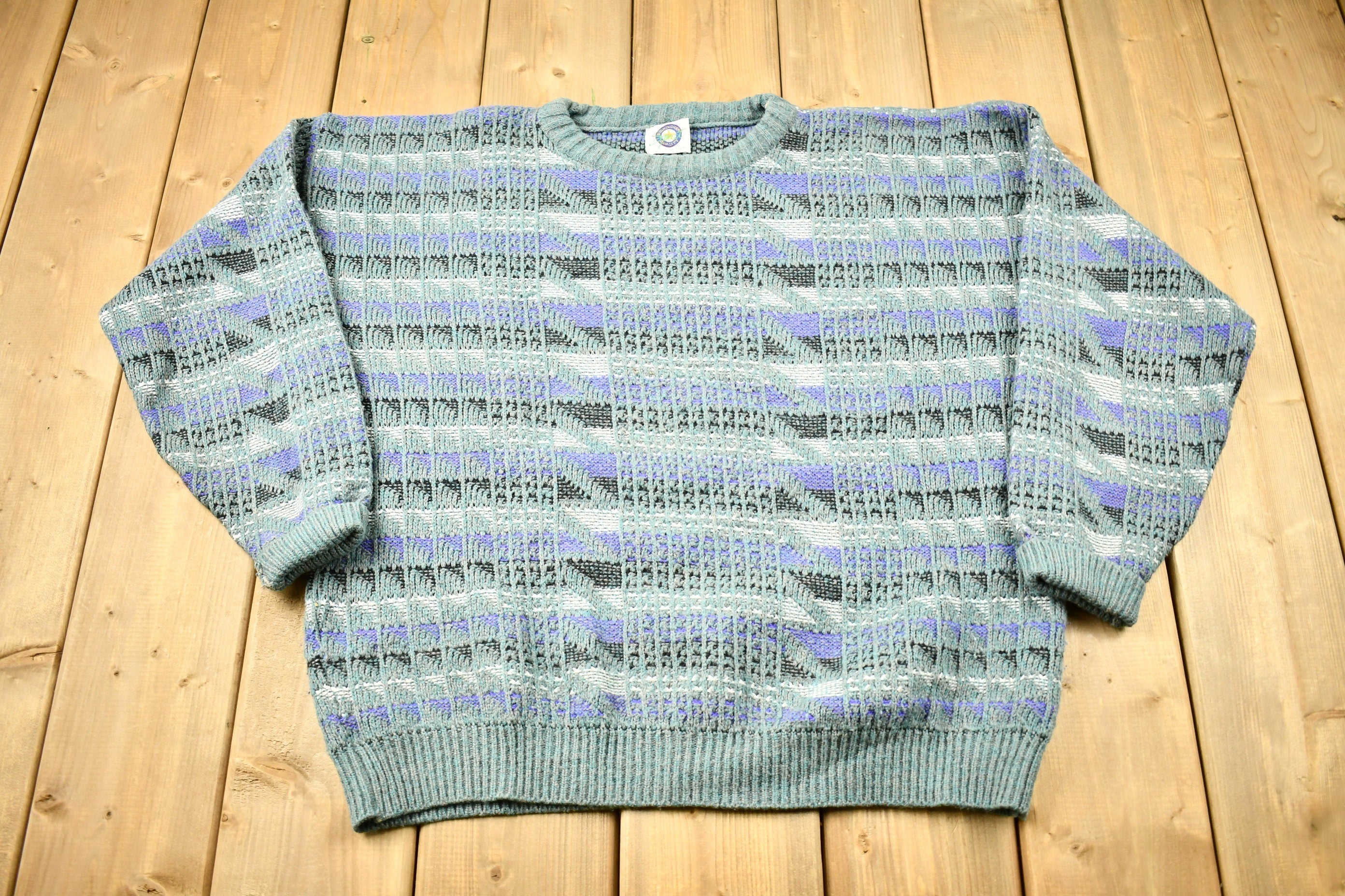 Vintage 1990s 3D Knit Abstract Pattern Crewneck Sweater