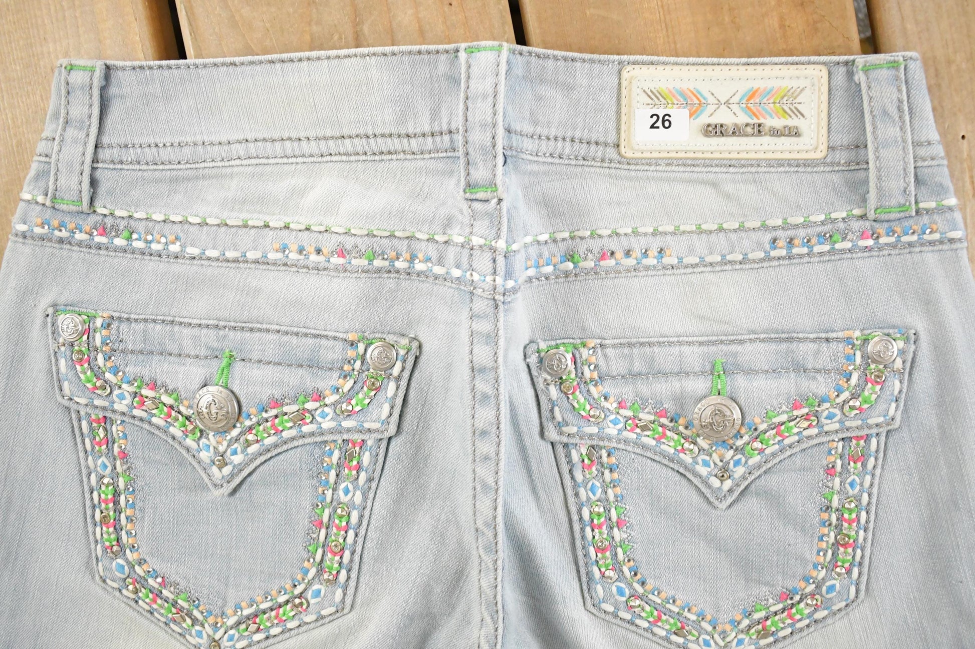 Vintage Deadstock Y2K Grace In LA Bedazzled Bootcut Low Rise Jeans Women's Size 26 x 31