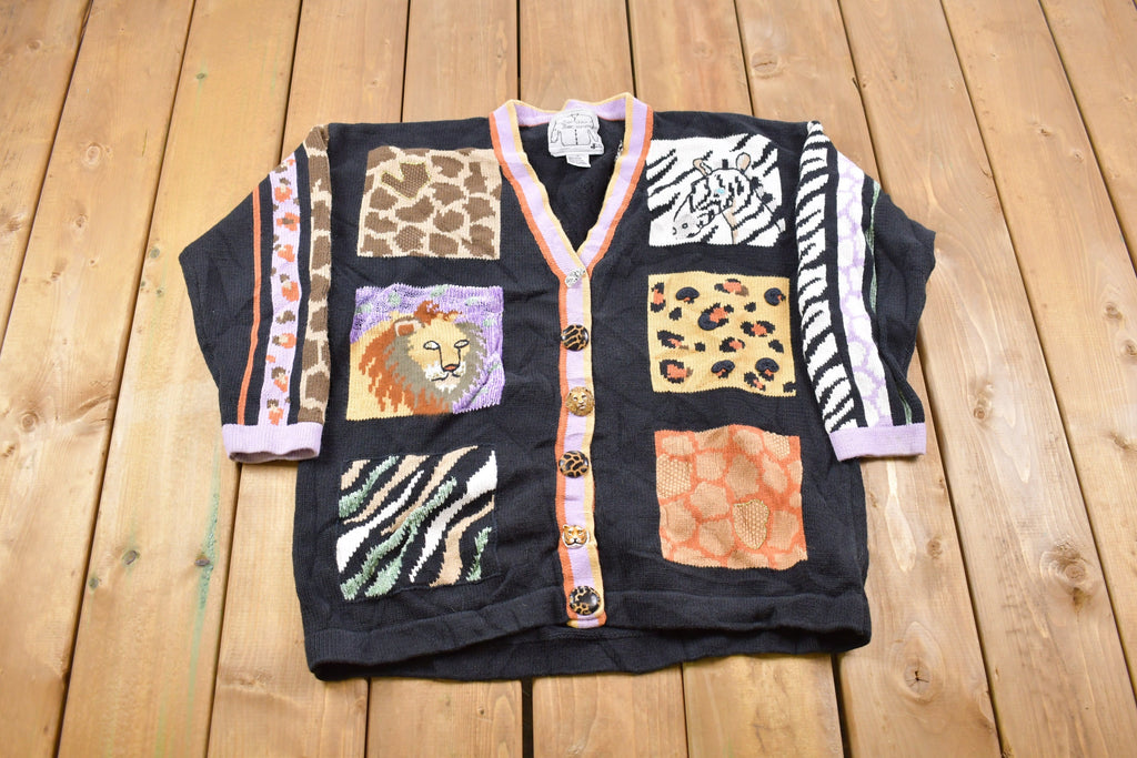 Vintage 1990s Multi Animal Print Cardigan Sweater