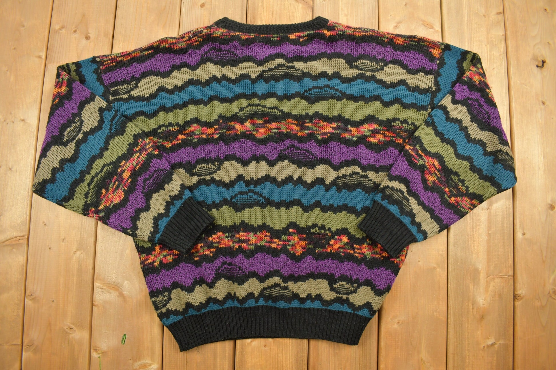 Vintage 1990s Abstract Squiggle Knit Crewneck Sweater /