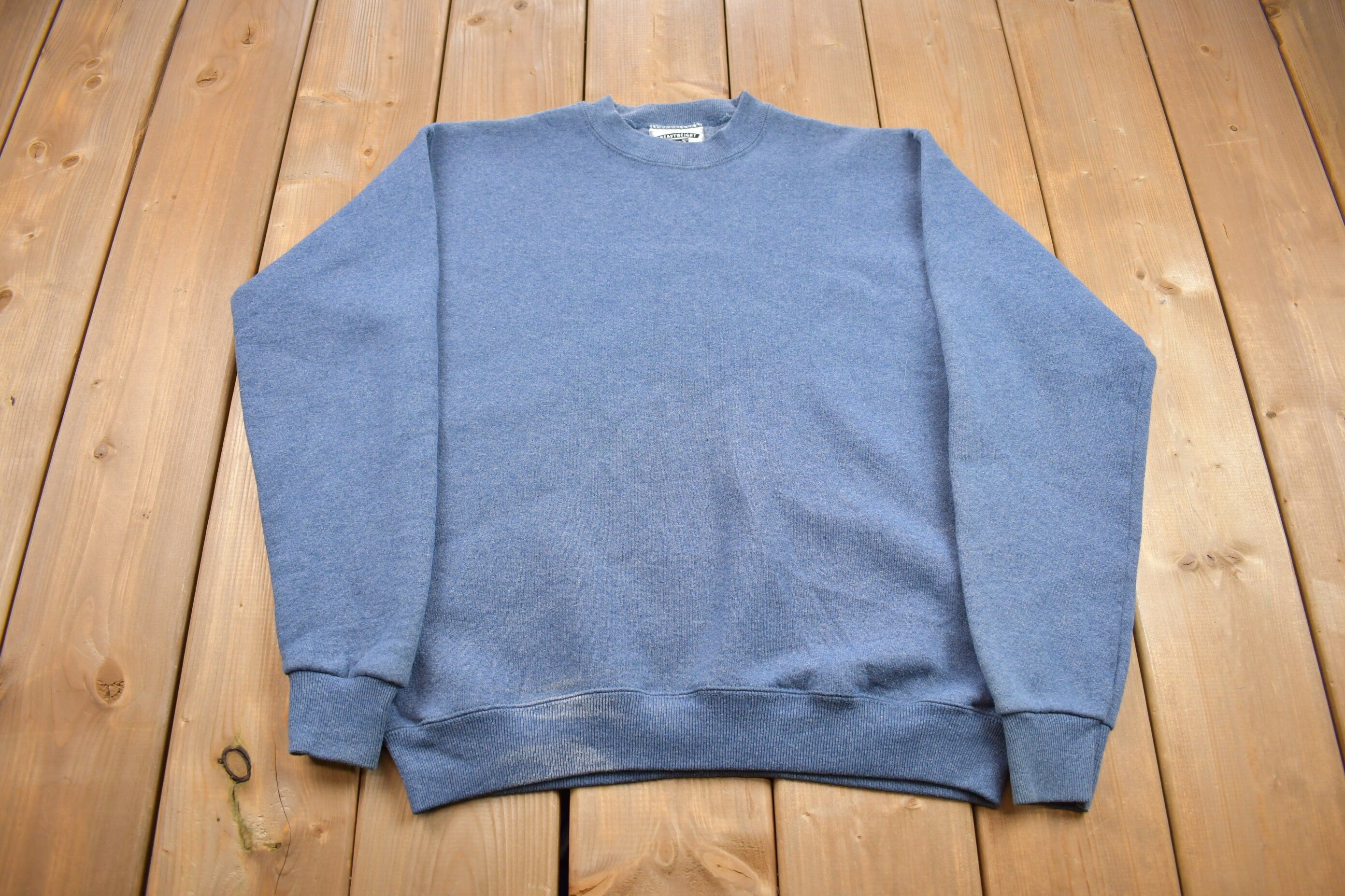 Vintage 1990s Heavy Weight Blank Blue Crewneck Sweatshirt