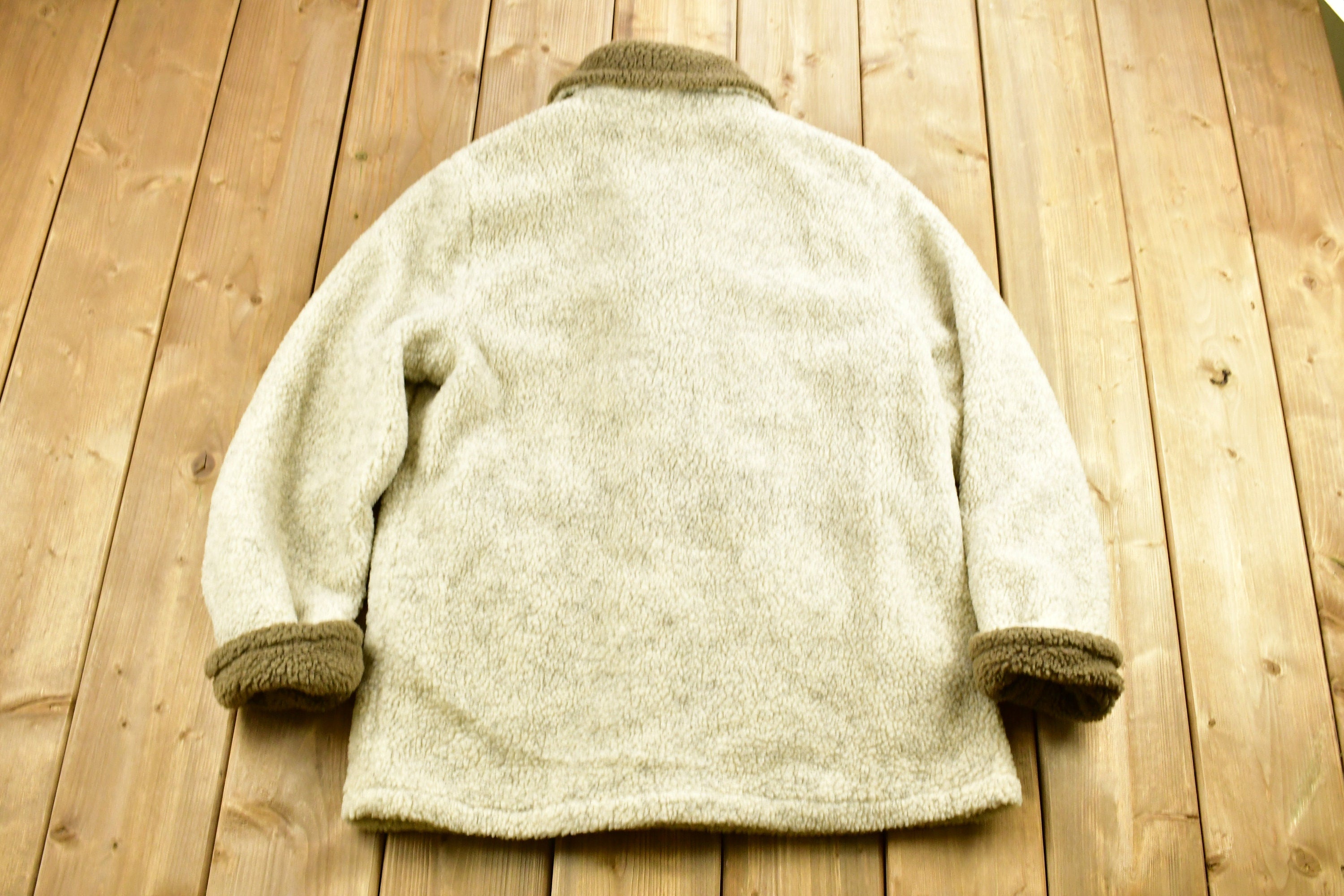 Vintage 1990s Cream Color Deep Pile Button Up Fleece Sweater