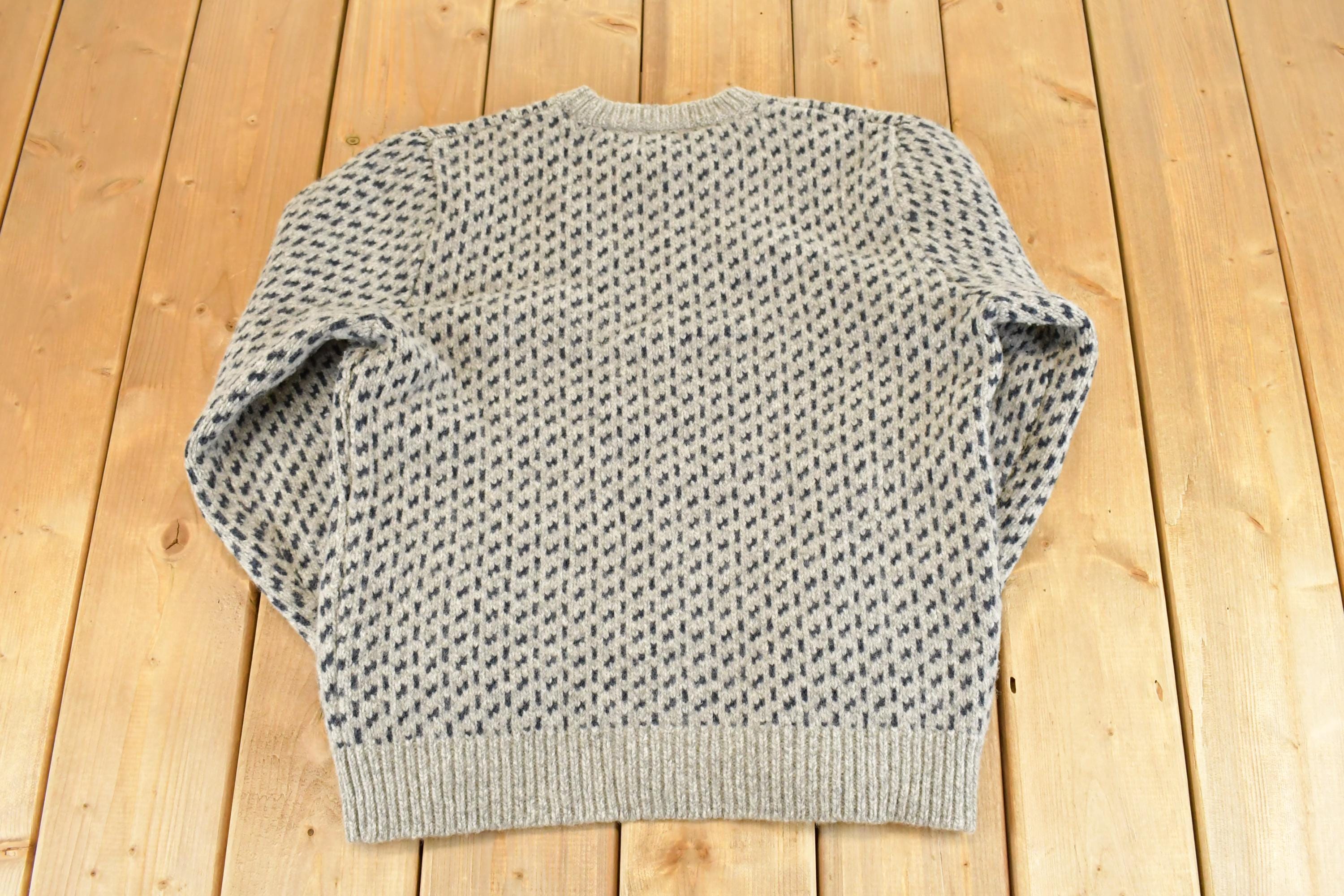 Vintage 1990s LL Bean Heavy Knit Crewneck Sweater Mens M / 90's Abstract Pattern 3D Knitted Sweatshirt