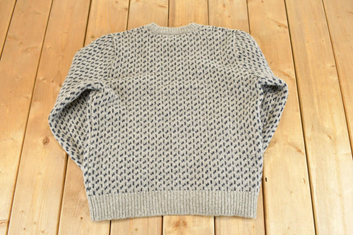 Vintage 1990s LL Bean Heavy Knit Crewneck Sweater Mens M / 90's Abstract Pattern 3D Knitted Sweatshirt