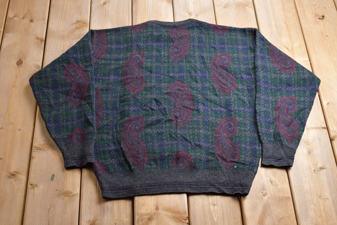 Vintage 1990s John Ashford Wool Knitted Paisley Crewneck Sweater