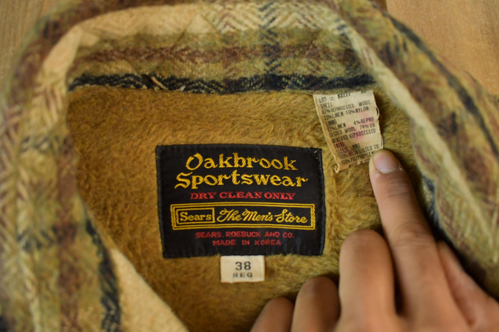 Vintage 1970s Oakbrook Sears Roebuck Wool Flannel Button Up Shirt Jacket Men's 38