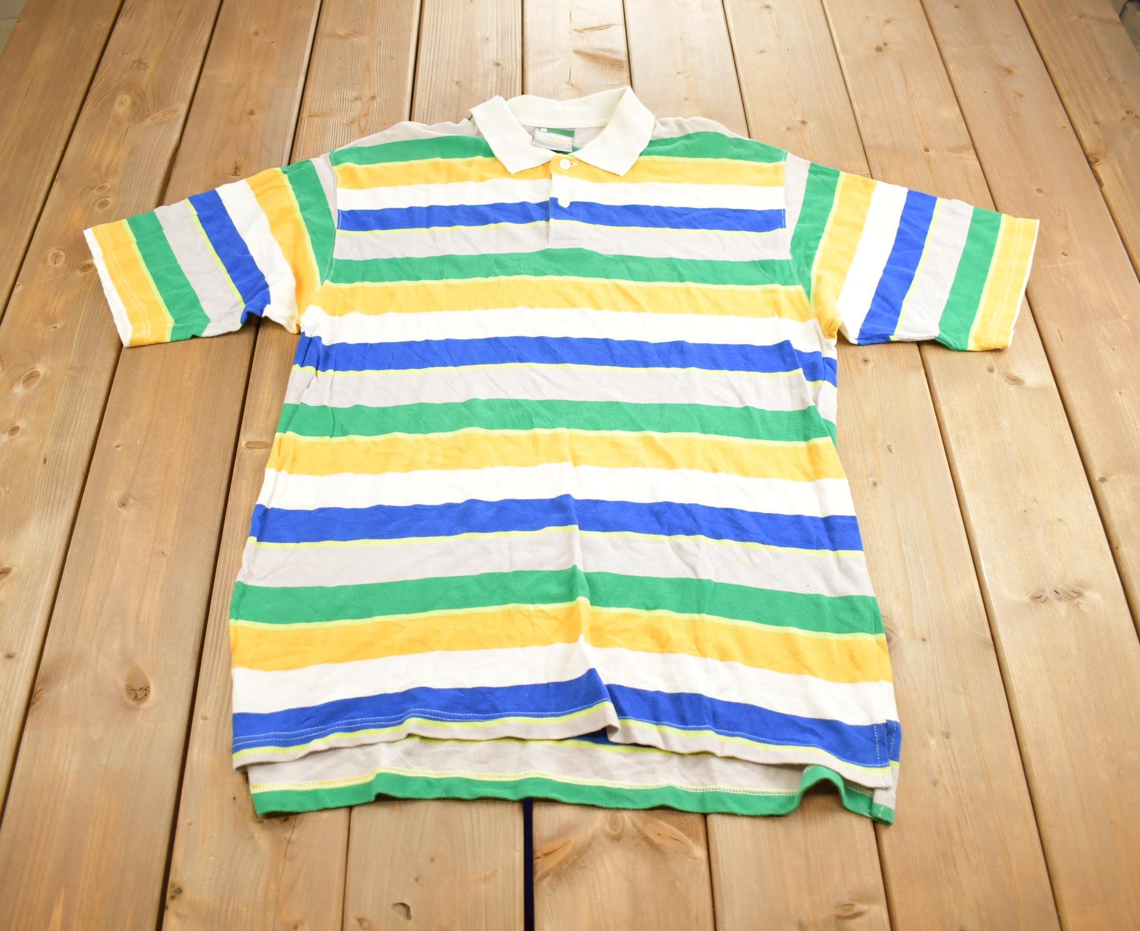 Vintage 1990s Southpole Colorful Striped Blank Button Up Short Sleeve Shirt