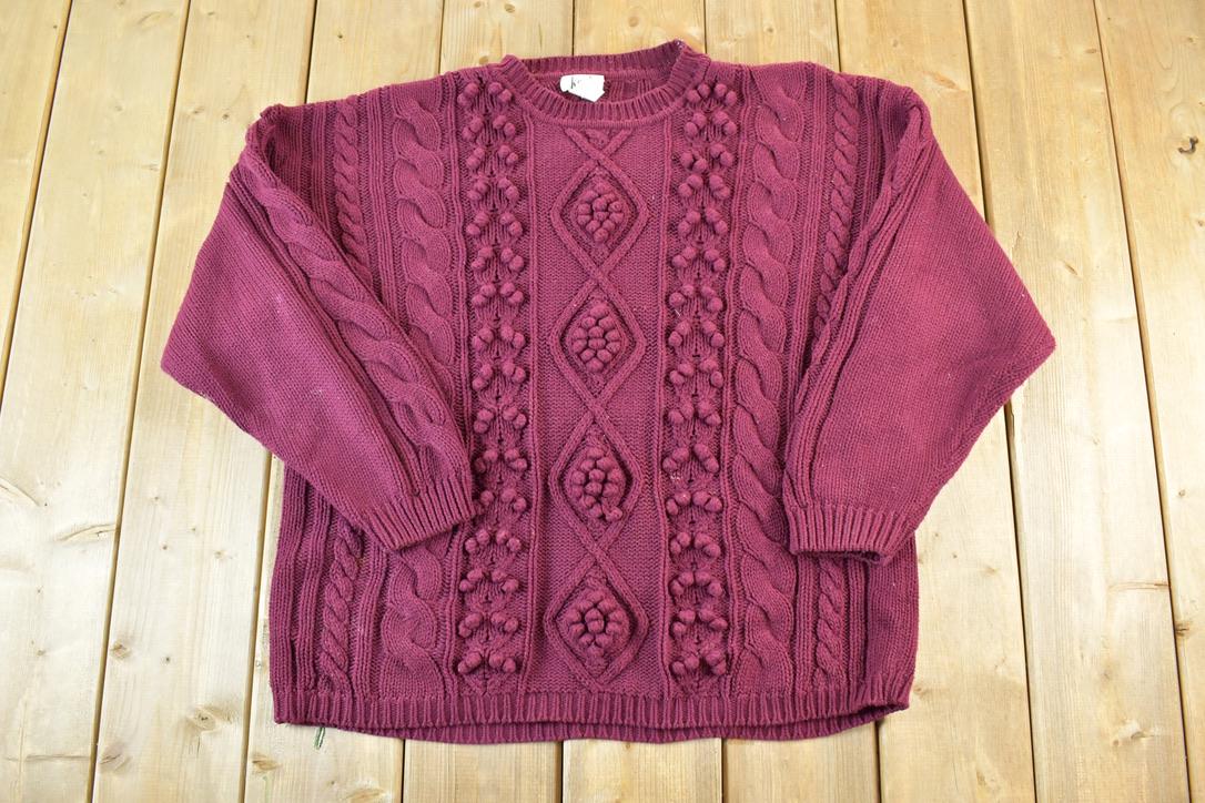 Vintage 1990s Kari 3D Colored Cable Knit Crewneck Sweater