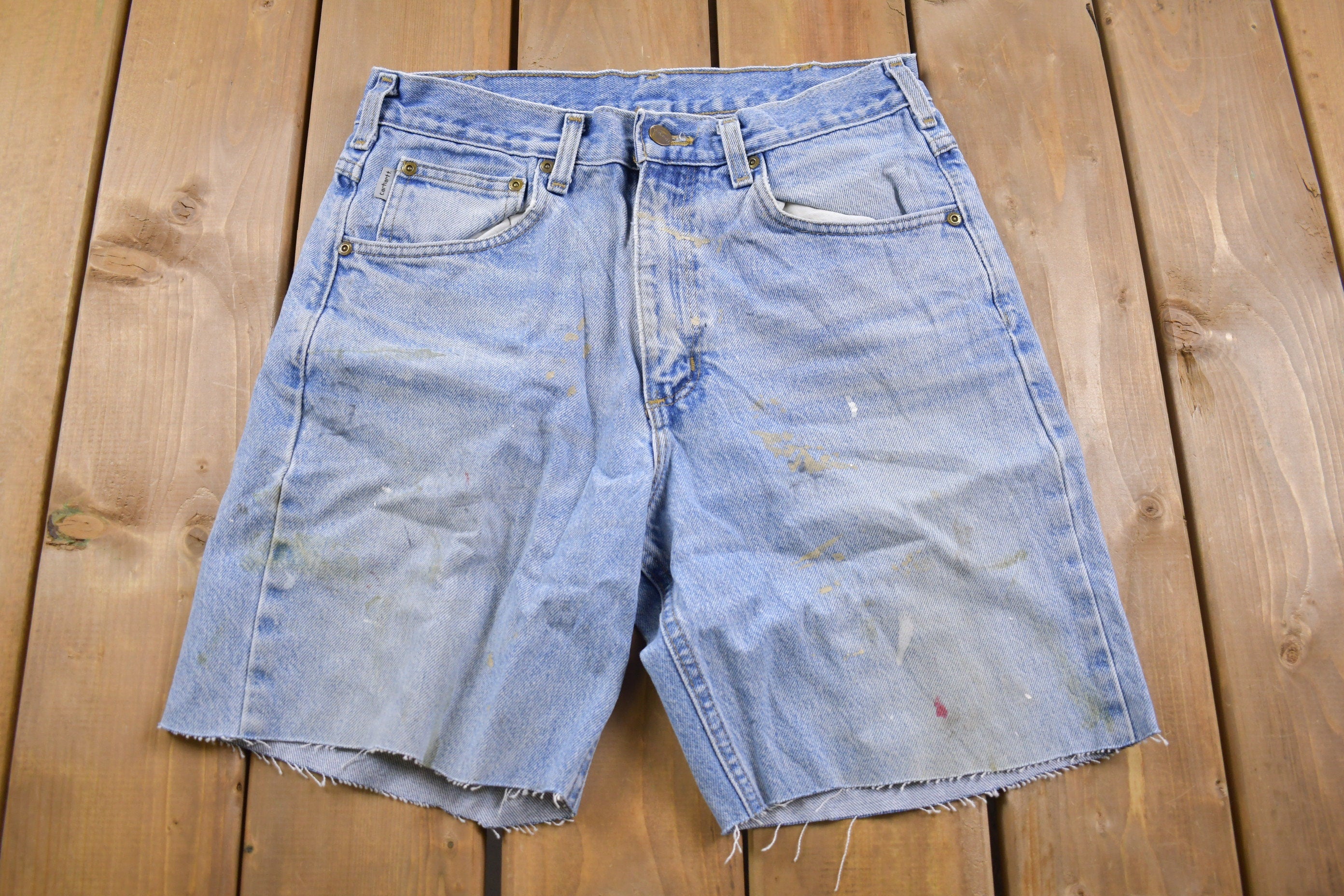 Vintage 1990sCarhartt Blue Paint platter Jean Shorts Size 32