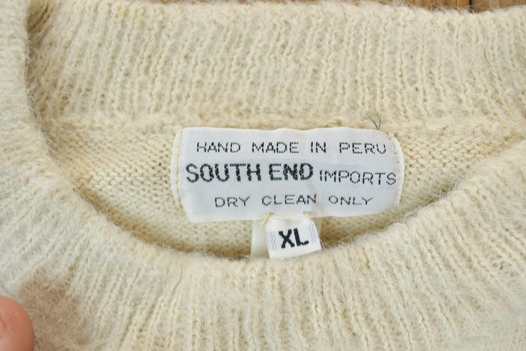 Vintage 1990s South End Imports 100% Cream Wool Knit Sweater