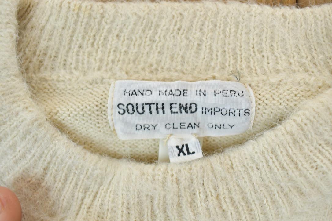 Vintage 1990s South End Imports 100% Cream Wool Knit Sweater
