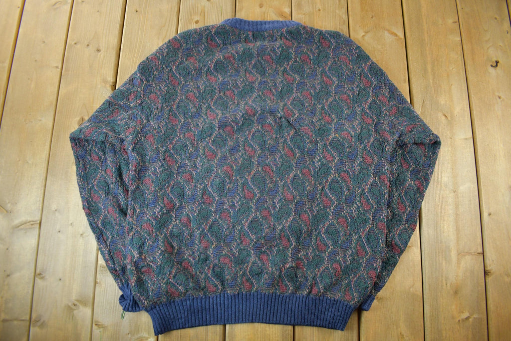 Vintage 1990s Natural Issue Abstract Pattern Knit Crewneck Sweater Men's XL