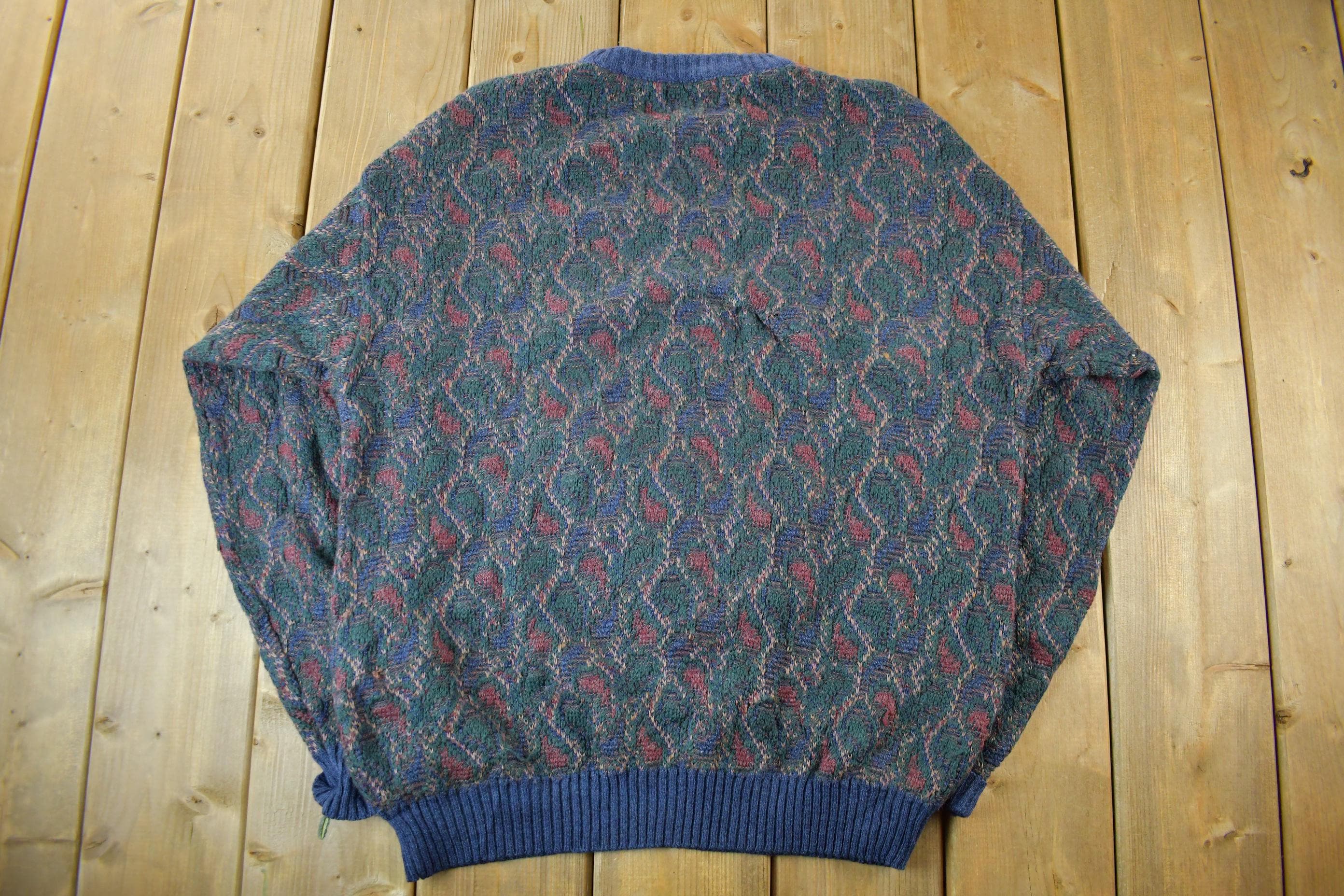 Vintage 1990s Natural Issue Abstract Pattern Knit Crewneck Sweater Men's XL
