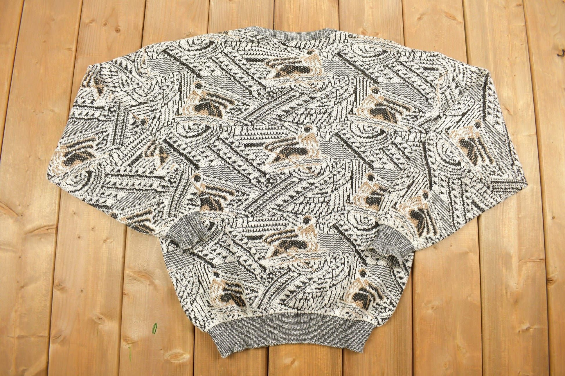 Vintage 1990s Abstract Knitted Crewneck Sweater All Over Pattern