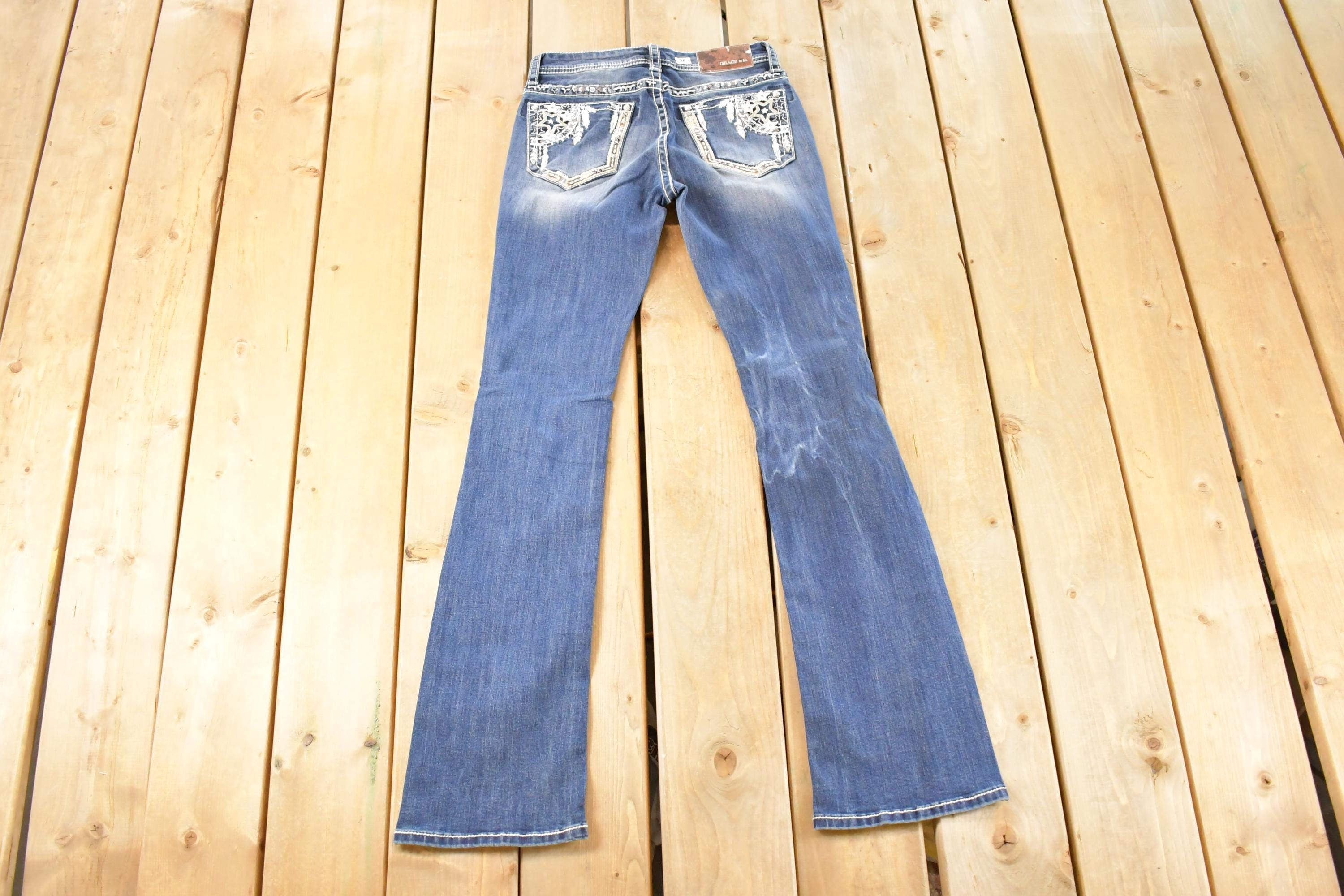 Vintage Deadstock Y2K Grace LA Bedazzled Low Rise Jeans Women's Size 26 x 32