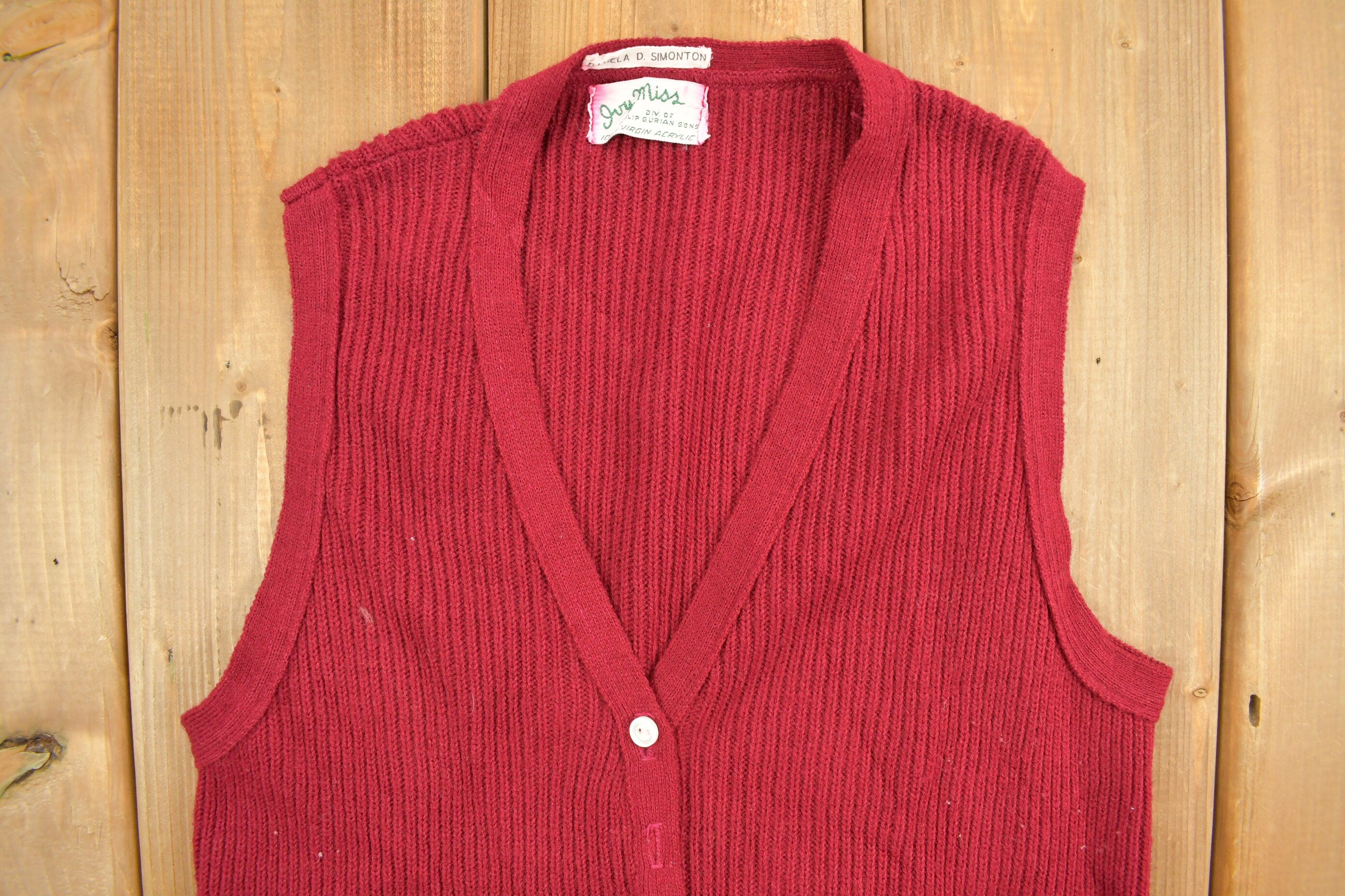 Vintage 1980s Burgundy Knit Button Up Vest