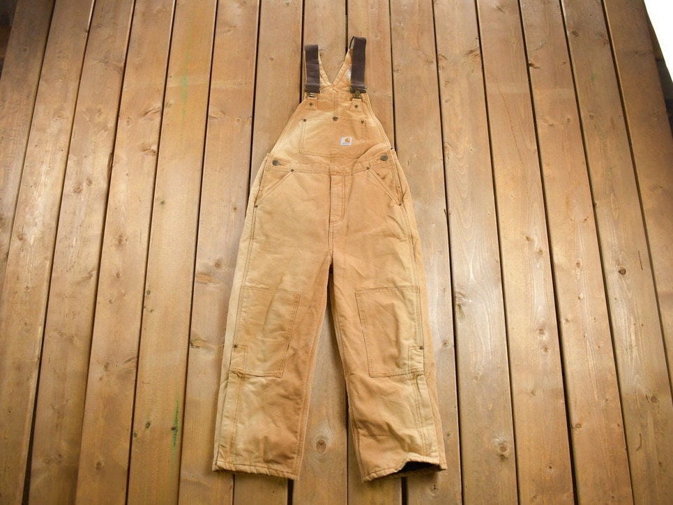 Vintage 1990s Carhartt Beige Double Knee Canvas Quilted Overalls
