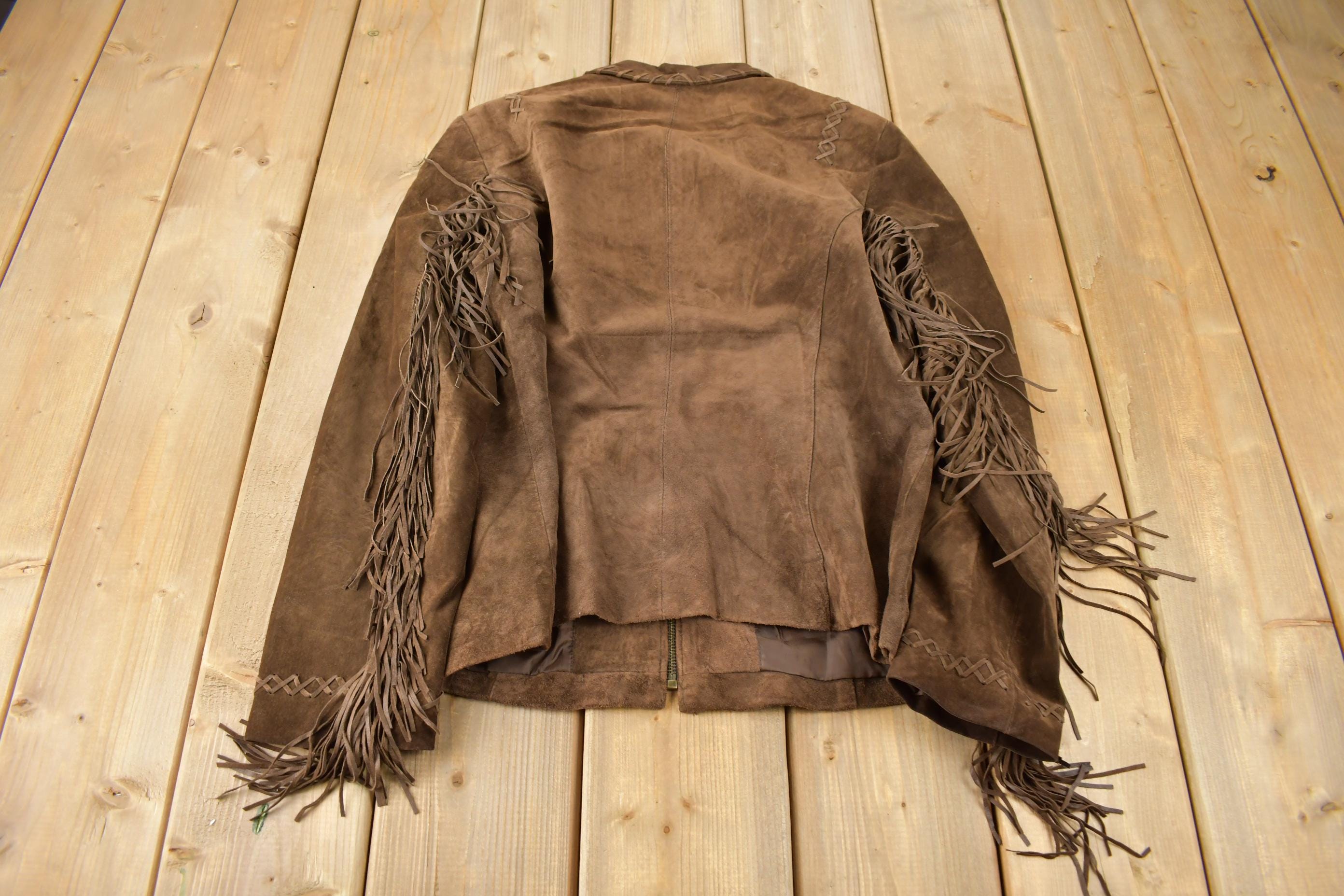 Vintage 1990s Nancy Bolen City Girl Petite Suede Fringe Jacket