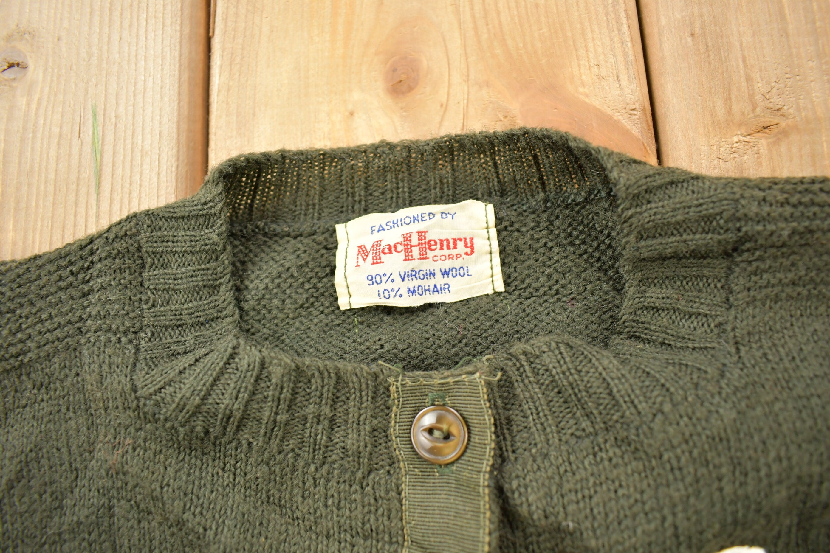 Vintage 1950s Mac Henry Corp Embroidered Collegiate Cardigan Sweater