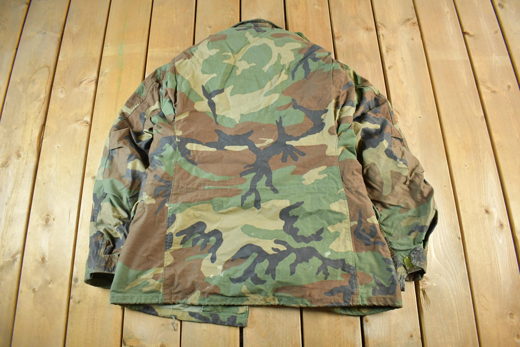 Vintage 1980s Military Woodland Camo Combat Field Jacket Men's Medium