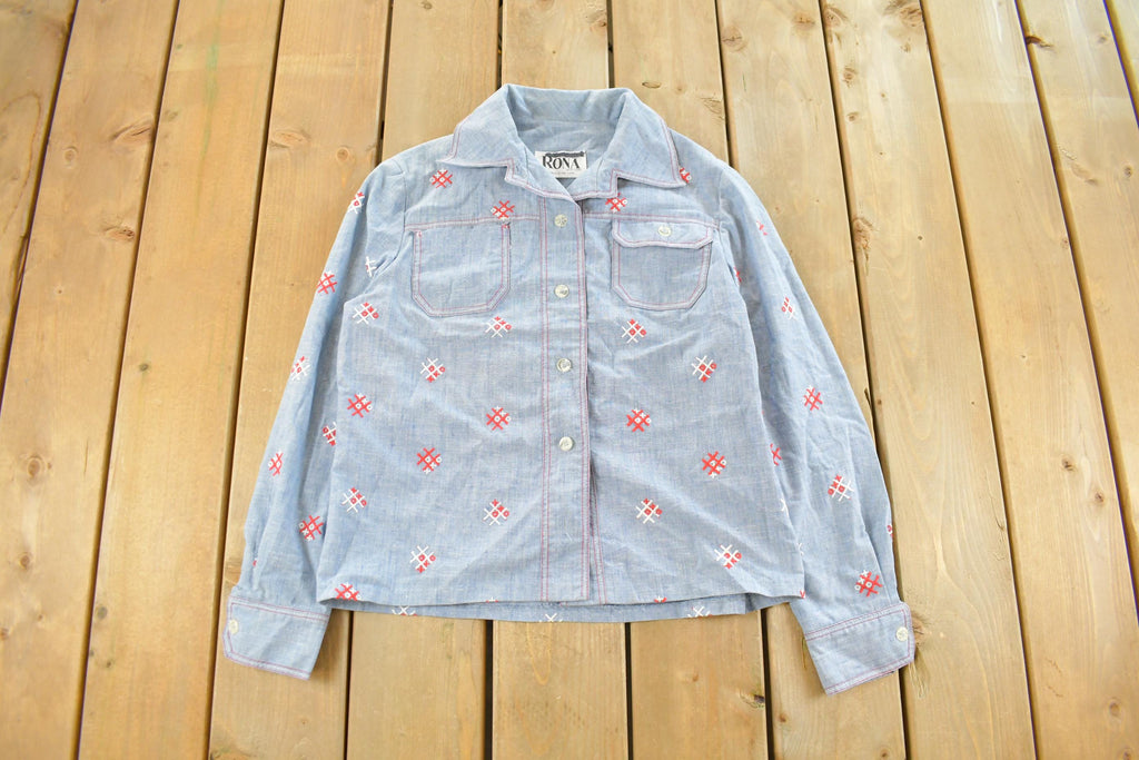 Vintage 1980s Rona Tic Tac Toe Button Up Shirt Women's Medium