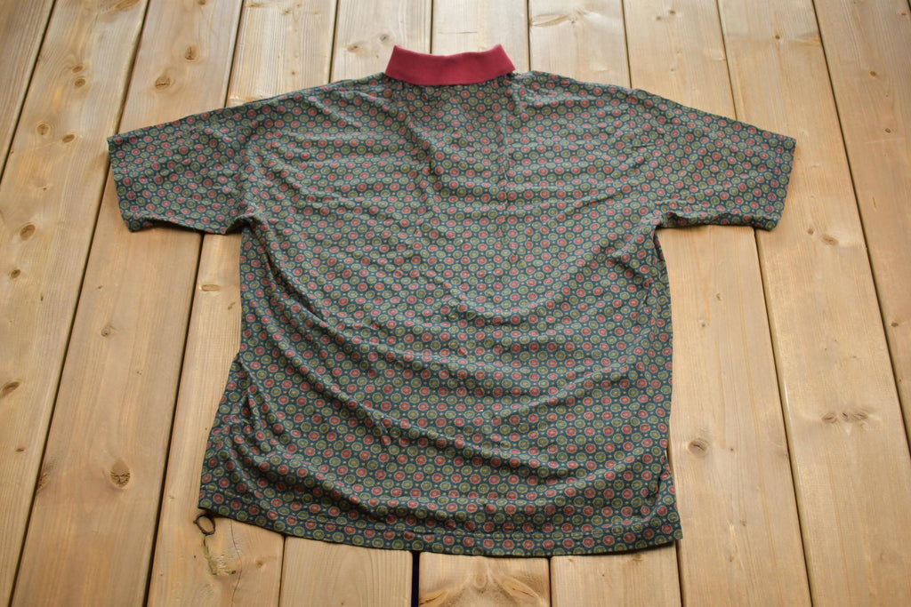 Vintage 1980s JAEGER Patterned Short Sleeve Quarter Button Up Shirt Made In Italy