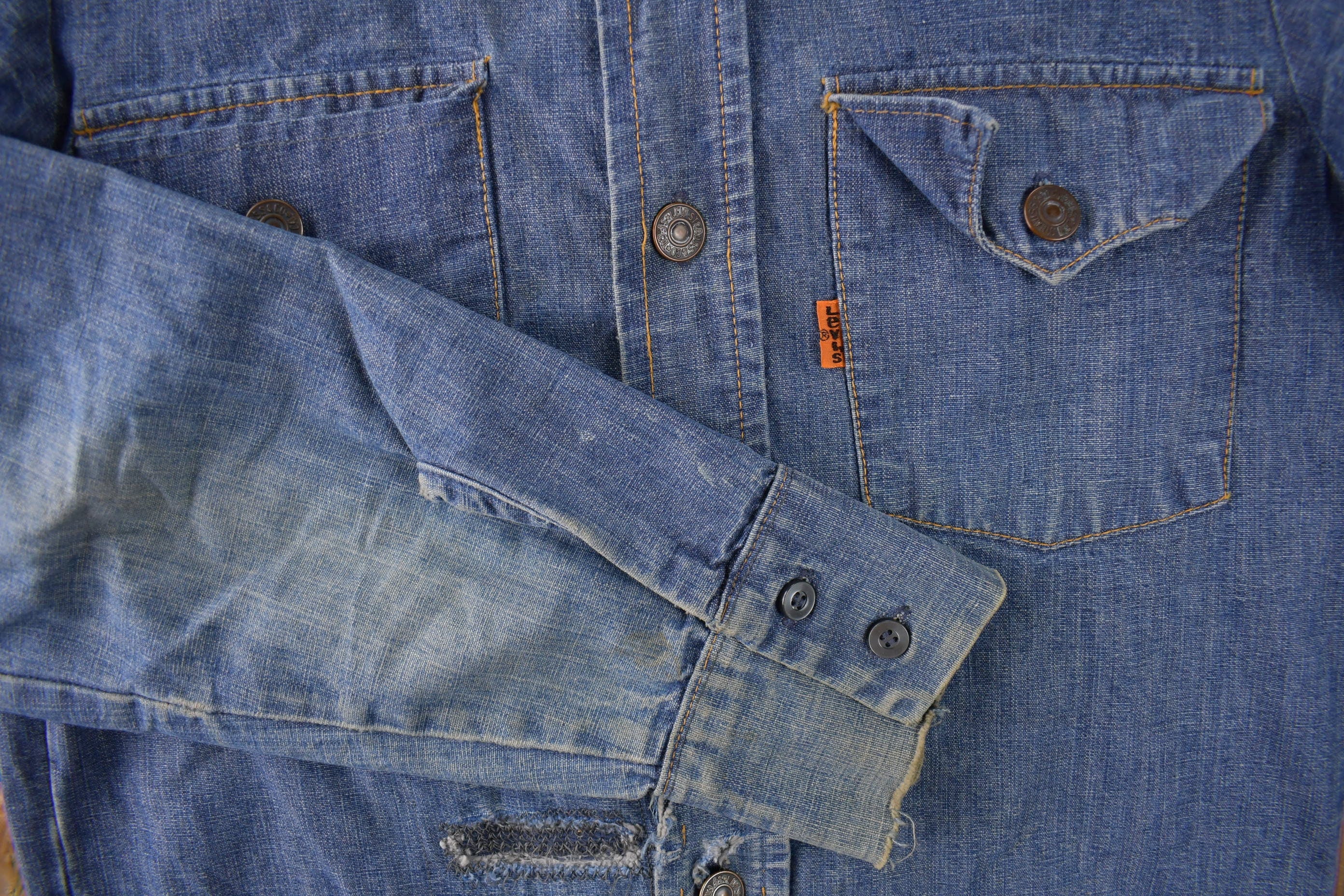 Vintage 1970s Levi's Orange Tab Denim Button Up Flannel Shirt Size S