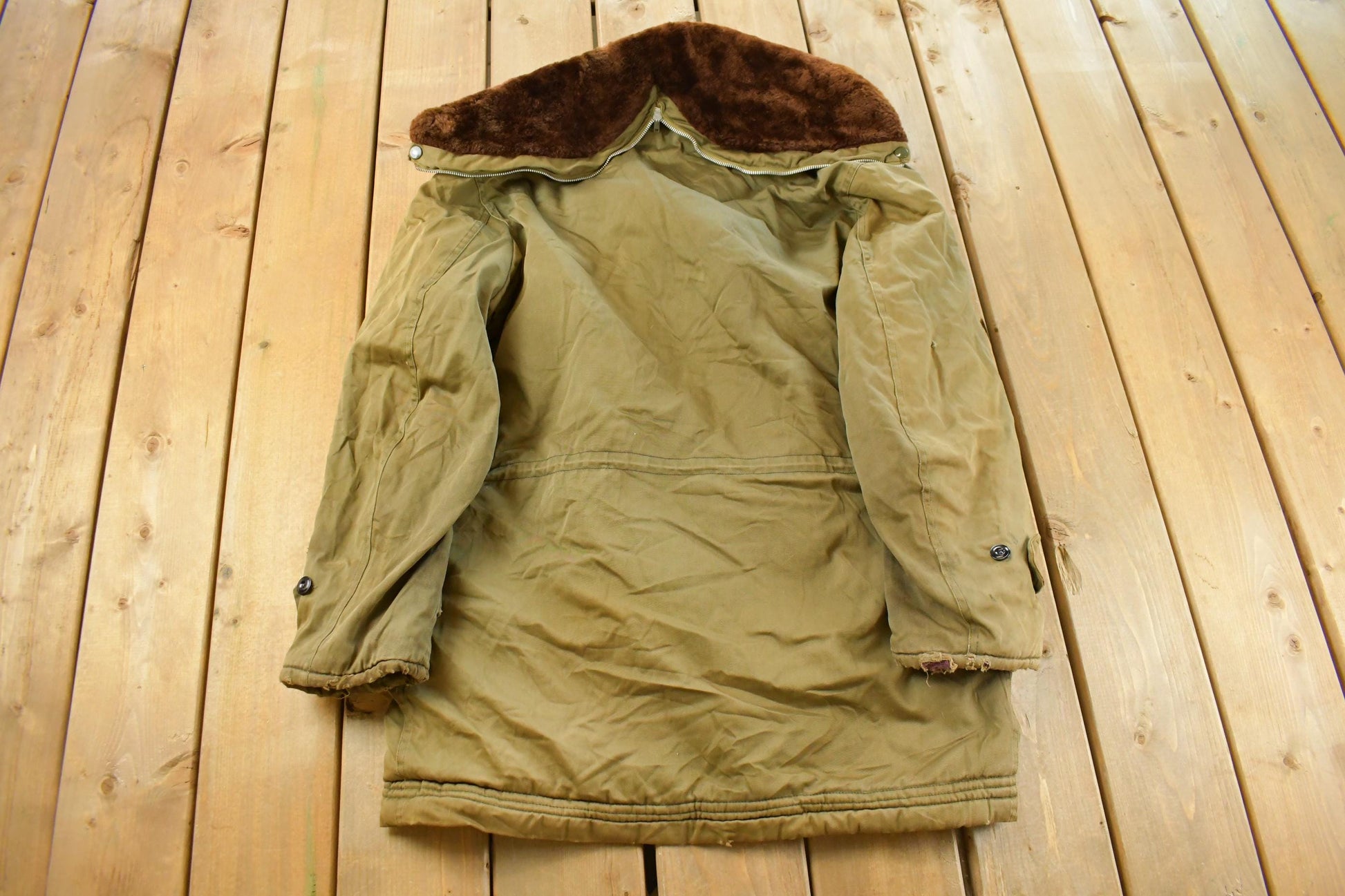Vintage 1940s WW2 Air Force Type B-9 Parka Flyer Shearling Fur Hood Jacket Men's Large