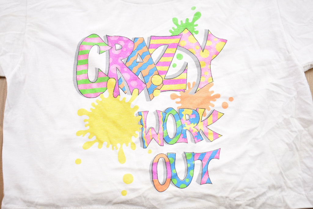 Vintage 1990s Kids Crazy Work Out Graphic Cropped T-Shirt / Graphic / 80s / 90s / Streetwear / Retro Style / Single Stitch / Made In USA