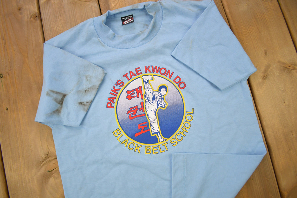 Vintage 1980s Paik's Tae Kwon Doe Black Belt School Graphic Youth Size T Shirt