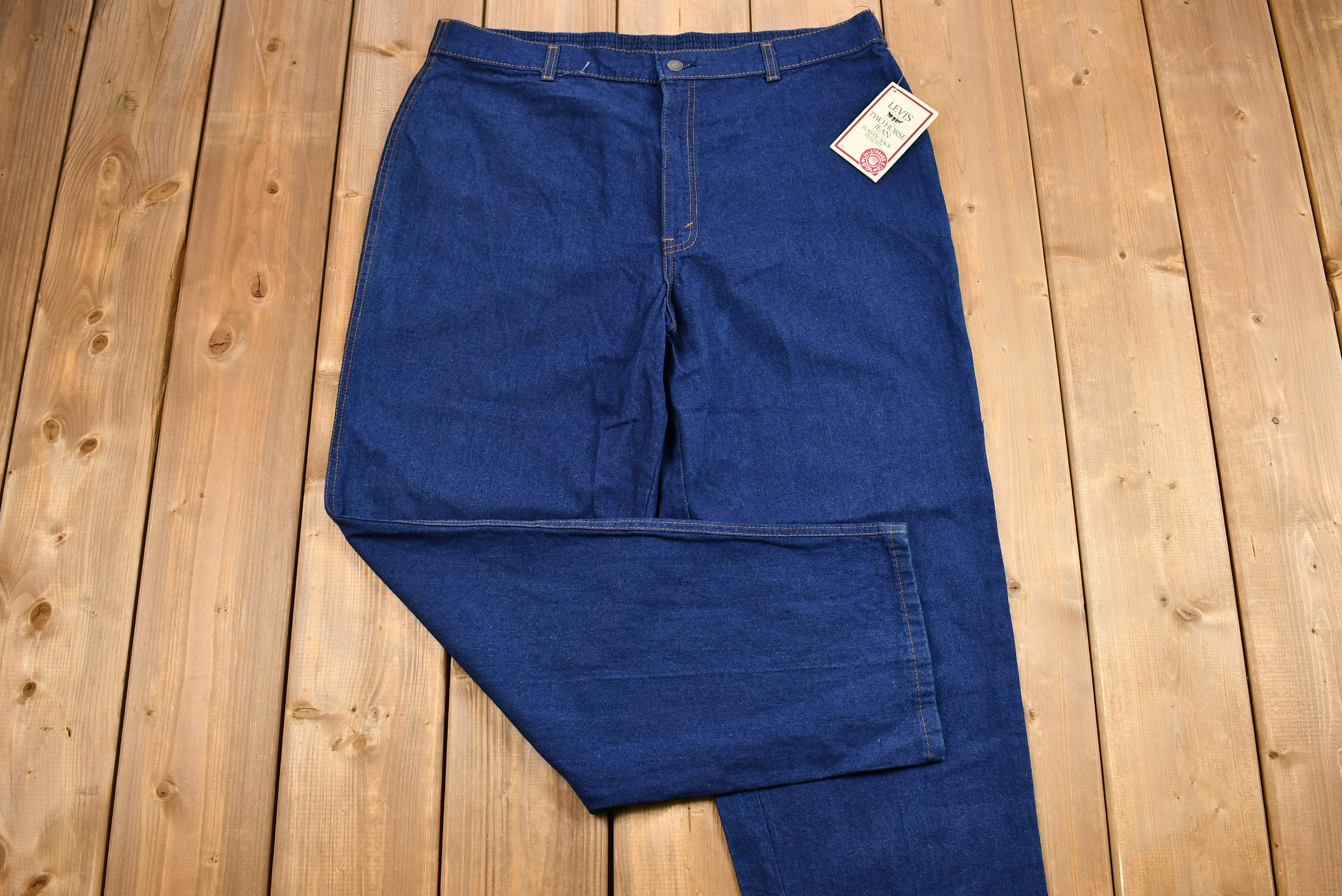 Vintage 1985 Deadstock Levi's Elastic Back Full Fit Dark Wash Orange Tab Jeans