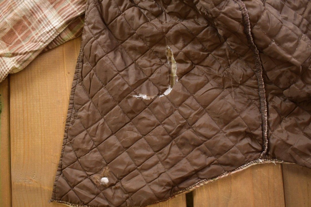 Vintage 1990s Cortefiel Diamond Quilt Lined Plaid Fall Button Up Jacket