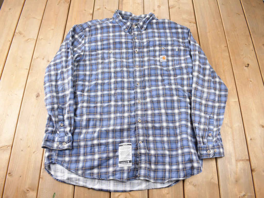 Vintage Y2K Carhartt Flame Resistant Plaid Button Up Flannel Shirt Size 2XL