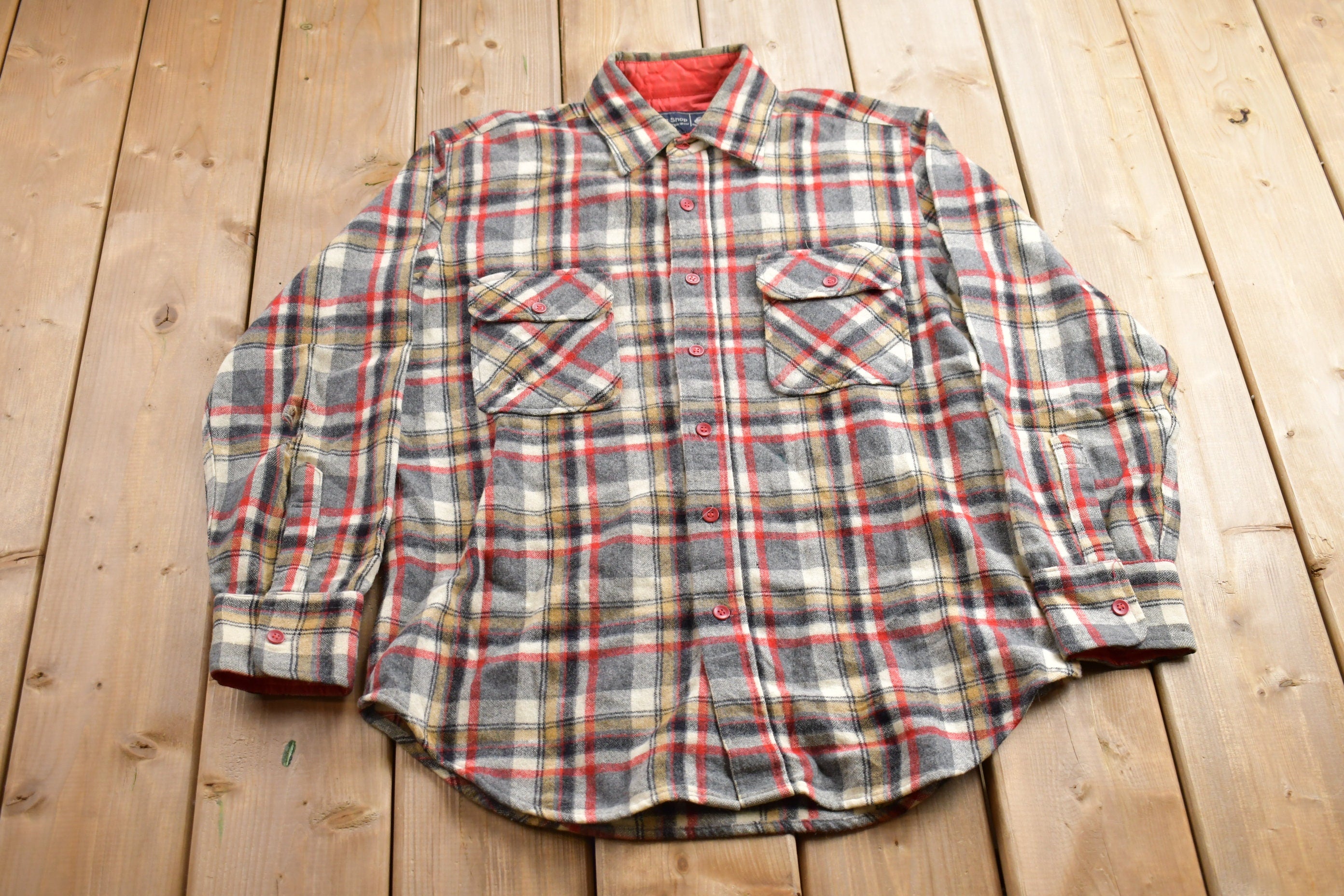 Vintage 1990s JC Penney Plaid Wool Flannel Button Up Shirt  1990s Button Up  Vintage Flannel  Plaid Shirt  Button Down  Wool Button Up