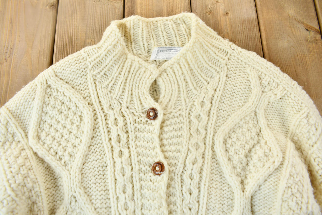 Vintage 1980s 3D Cable Knit Cardigan Sweater