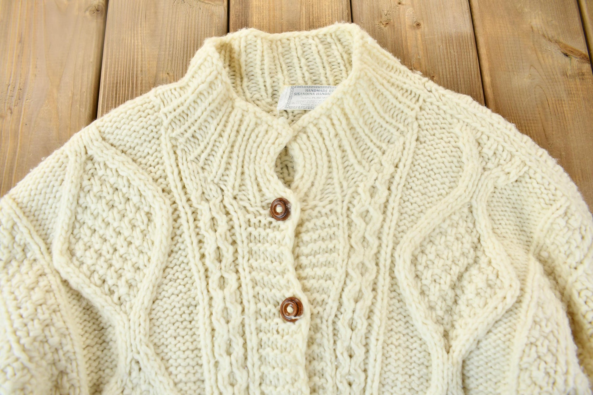 Vintage 1980s 3D Cable Knit Cardigan Sweater
