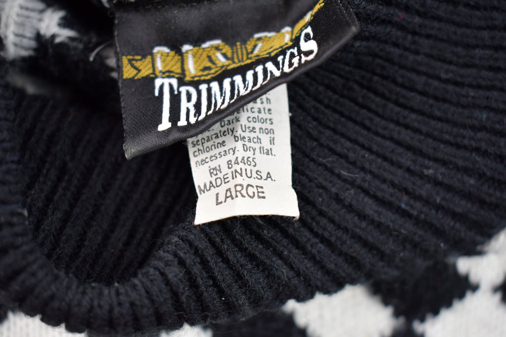 Vintage 1990s Trimmings Floral Checkered Knitted Sweater  Vintage 90s Mockneck  Pattern Sweater  Hand Knit  Pullover Sweatshirt