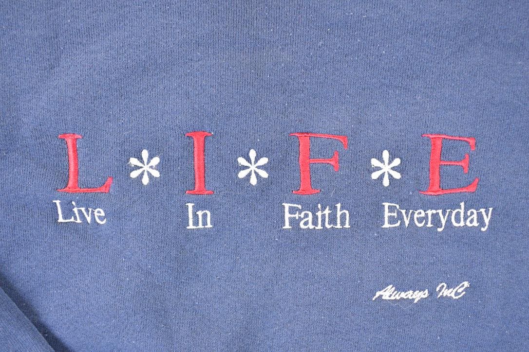 Vintage 1990s Live In Faith Everyday Jesus Crewneck Sweatshirt Men's L