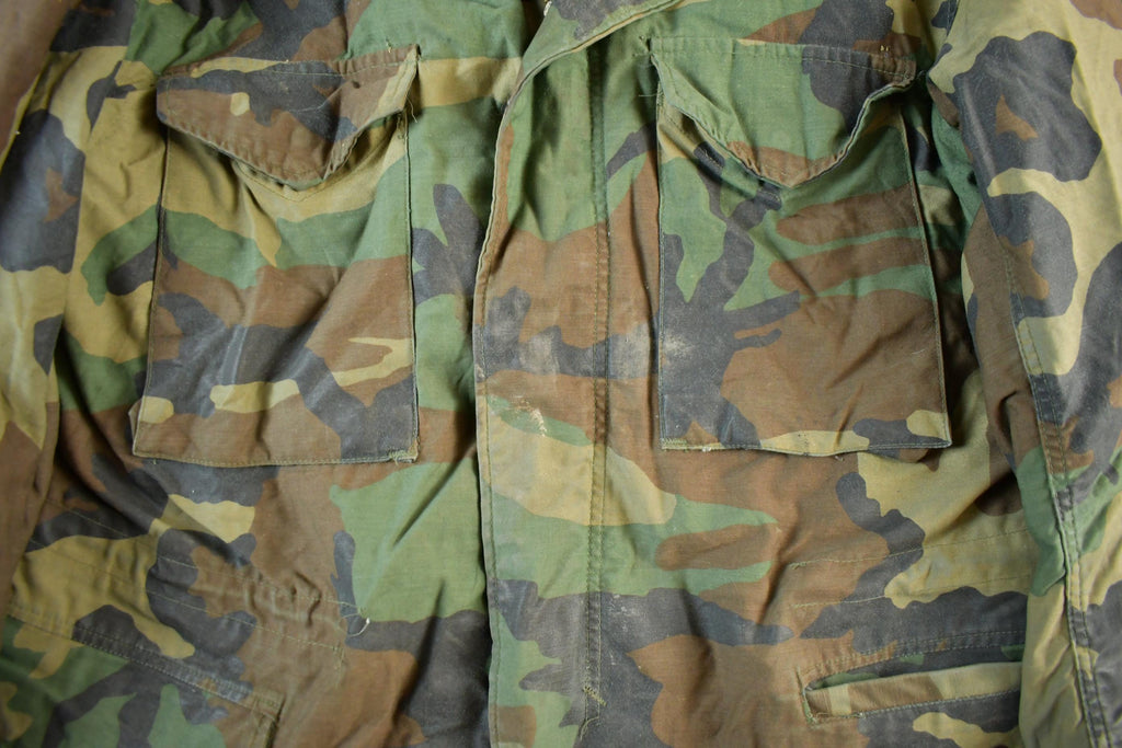 Vintage 1980s Military Woodland Camo Combat Field Jacket Men's Medium