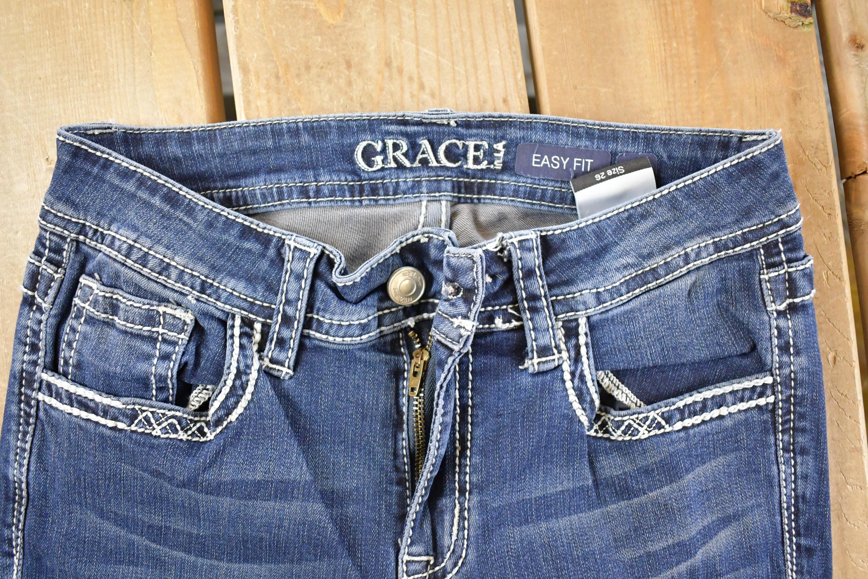 Vintage Deadstock Y2K Grace In LA Bedazzled Bootcut Low Rise Jeans Women's Size 26 x 32