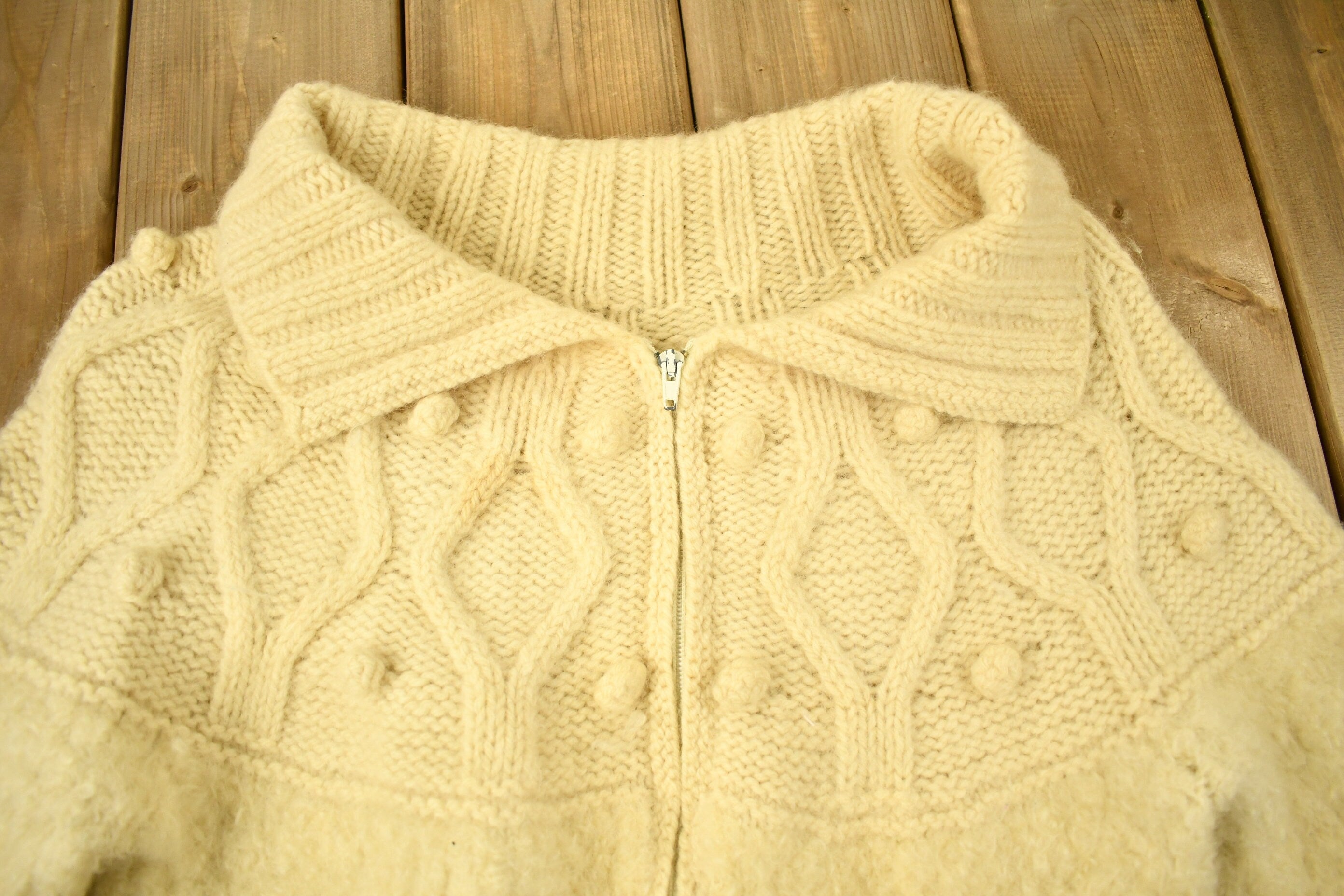 Vintage 1980s Cable Knit Zip Up Sweater