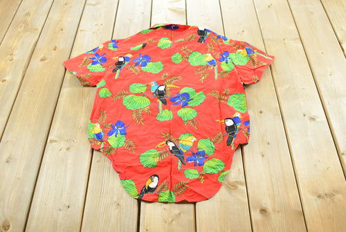 Vintage 1990s Hawaiian Tropical Toucan Button Up Shirt Mens S / 90s Vacation Shirt / Streetwear / Essentials / Miami Vice
