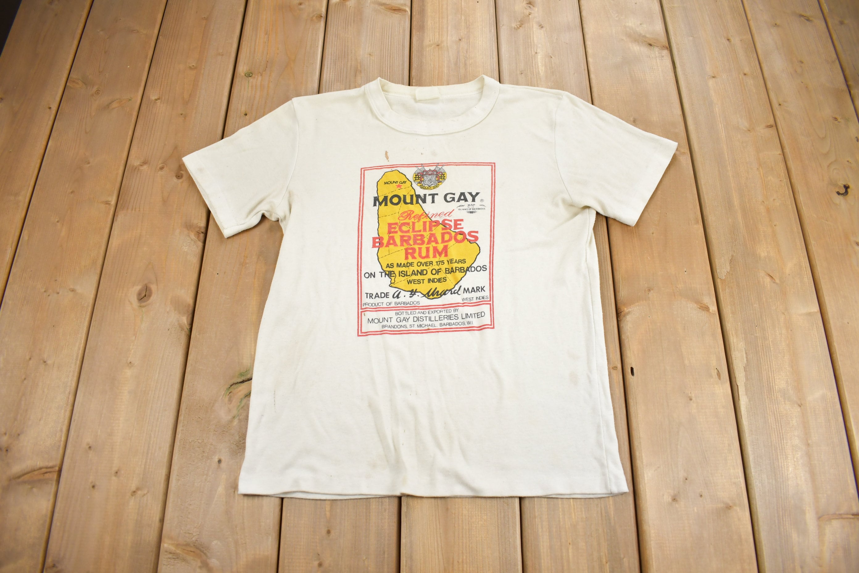 Vintage 1980s Mount Gay Eclipse Barbados Rum Graphic T Shirt