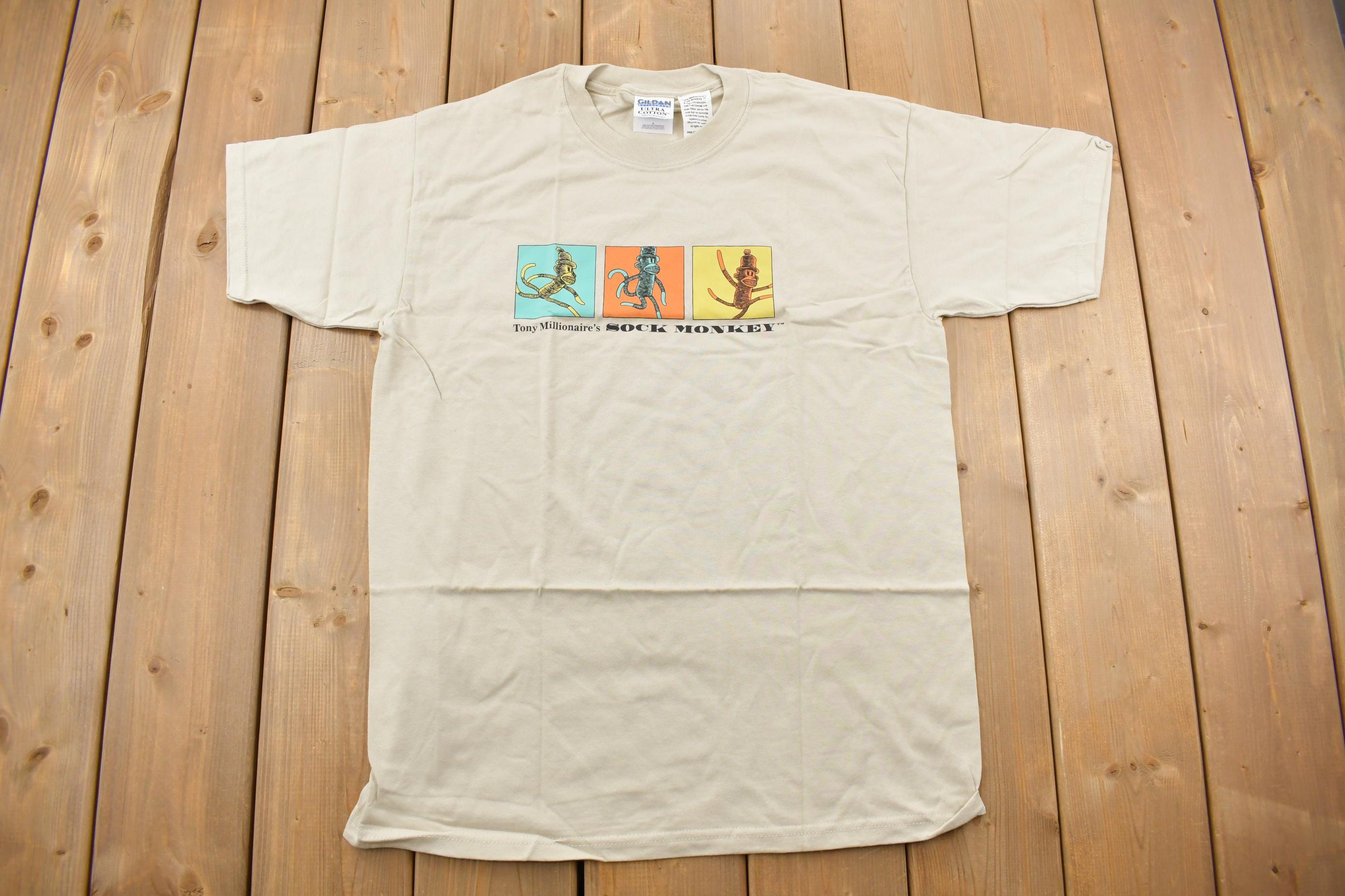 Vintage 2000 Tony Millionaire's Sock Monkey Graphic T-Shirt