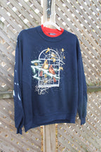 Vintage 1990s Christmas Holiday Bird Graphic Crewneck Sweater , Christmas , Winter , Festive Bird Graphic , Animal Print , 80s