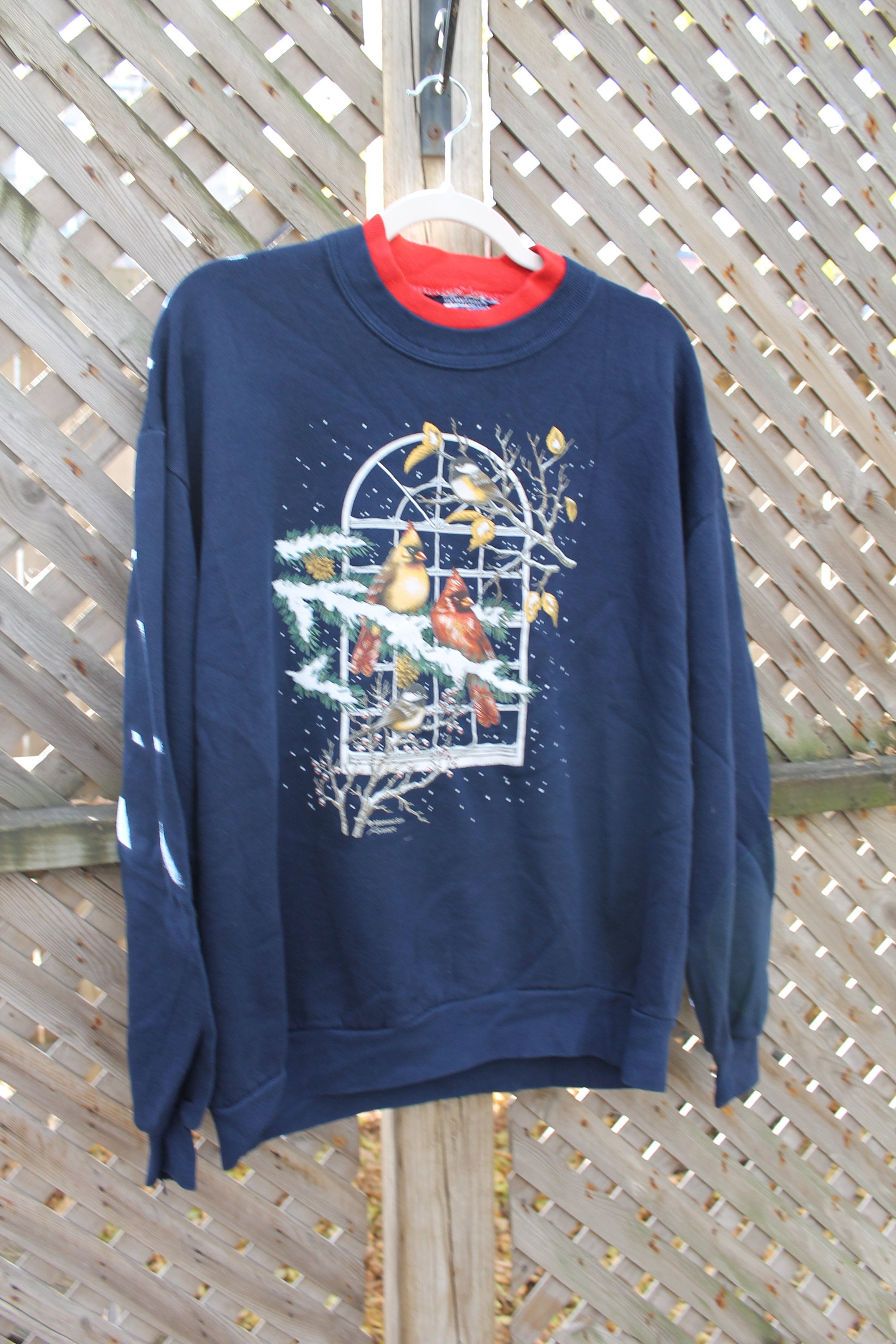 Vintage 1990s Christmas Holiday Bird Graphic Crewneck Sweater , Christmas , Winter , Festive Bird Graphic , Animal Print , 80s