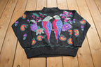 Vintage 1980s Embroidered Knit Parrot Nature Crewneck Sweatshirt Made In USA