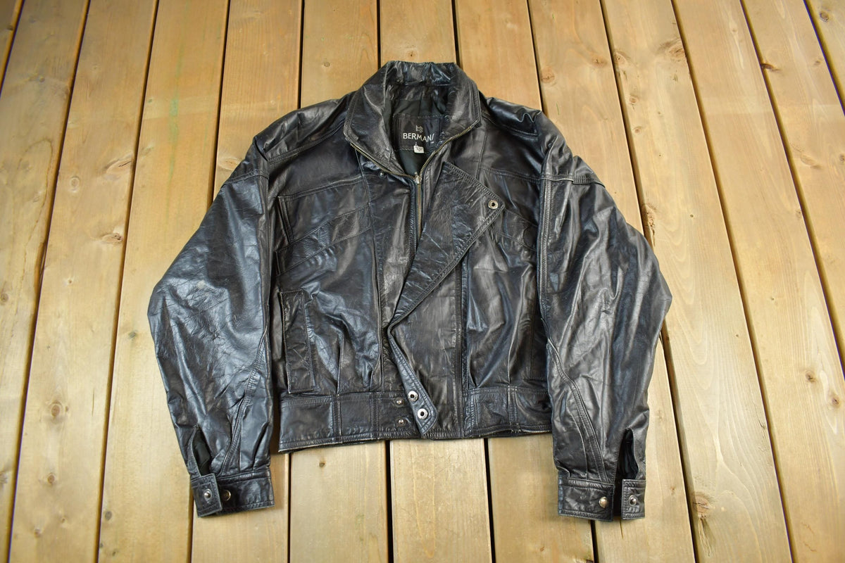 Vintage Berman's Leather Biker Jacket - 1990s Moto Style