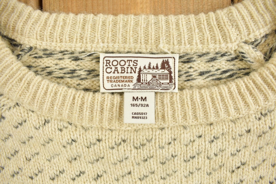 Vintage 1980s Roots Cabin Knit Crewneck Sweater / Vintage 90s Crewneck / Cozy Knit / Essentials / Basics / Winter / Cottage Sweater